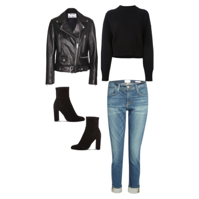  Sweater:Jill Sander Jeans:Frame Denim Ankle Boots:Steve Madden Leather Jacket:Acne Studios 